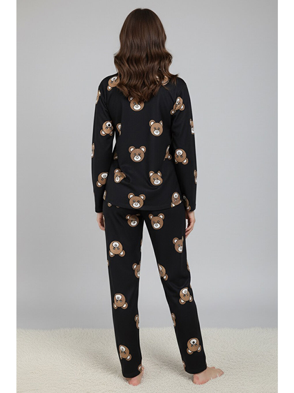 Ayıcık Baskılı Pijama Takımı Siyah - 28018-SIYAH-1