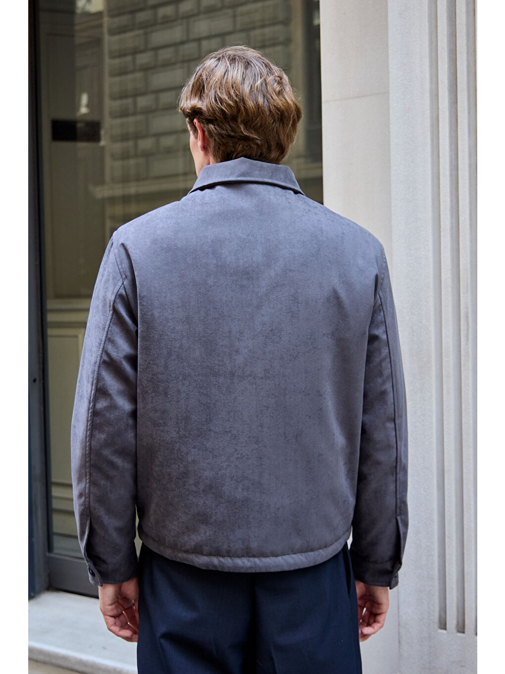 Erkek Süet Kapitoneli Mont Ceket Antrasit-7