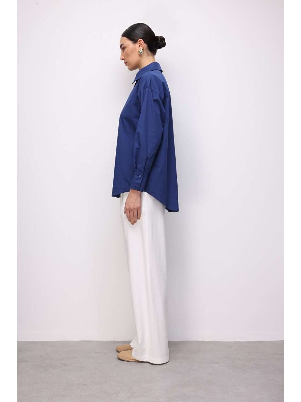 Pamuklu Lacivert Oversize Gömlek-3