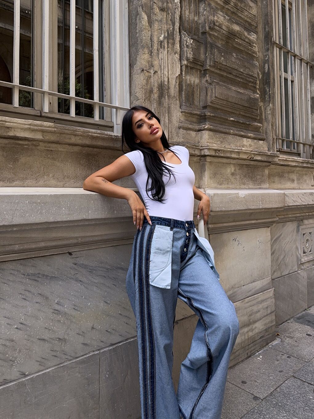 Lacivert Dış Dikim Özel Tasarım Jean Pantalon-2