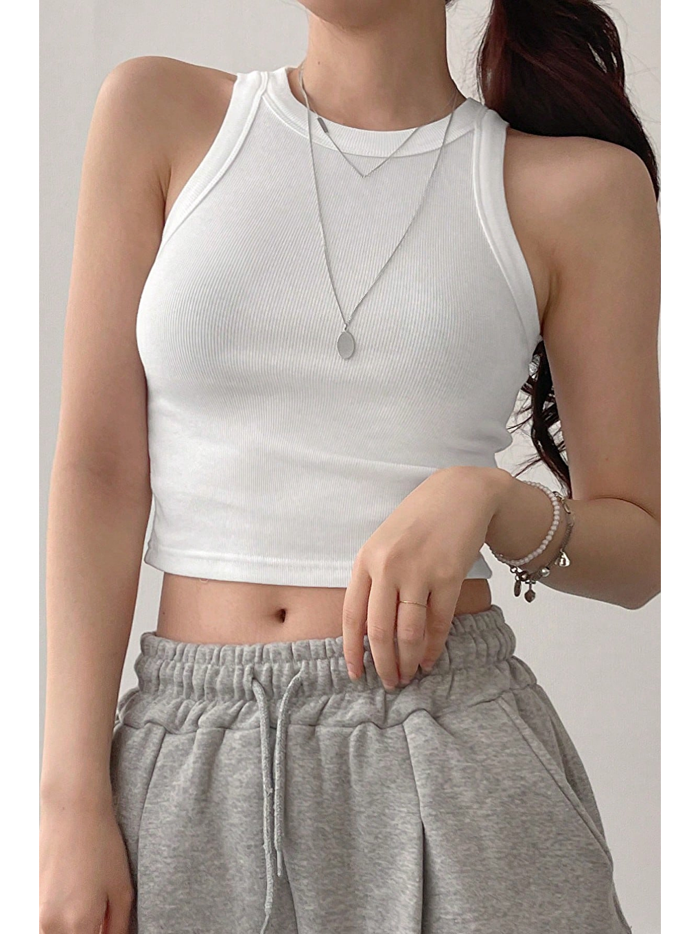 Kadın Beyaz Kaşkorse Geniş Askılı Fitilli Crop Atlet-5