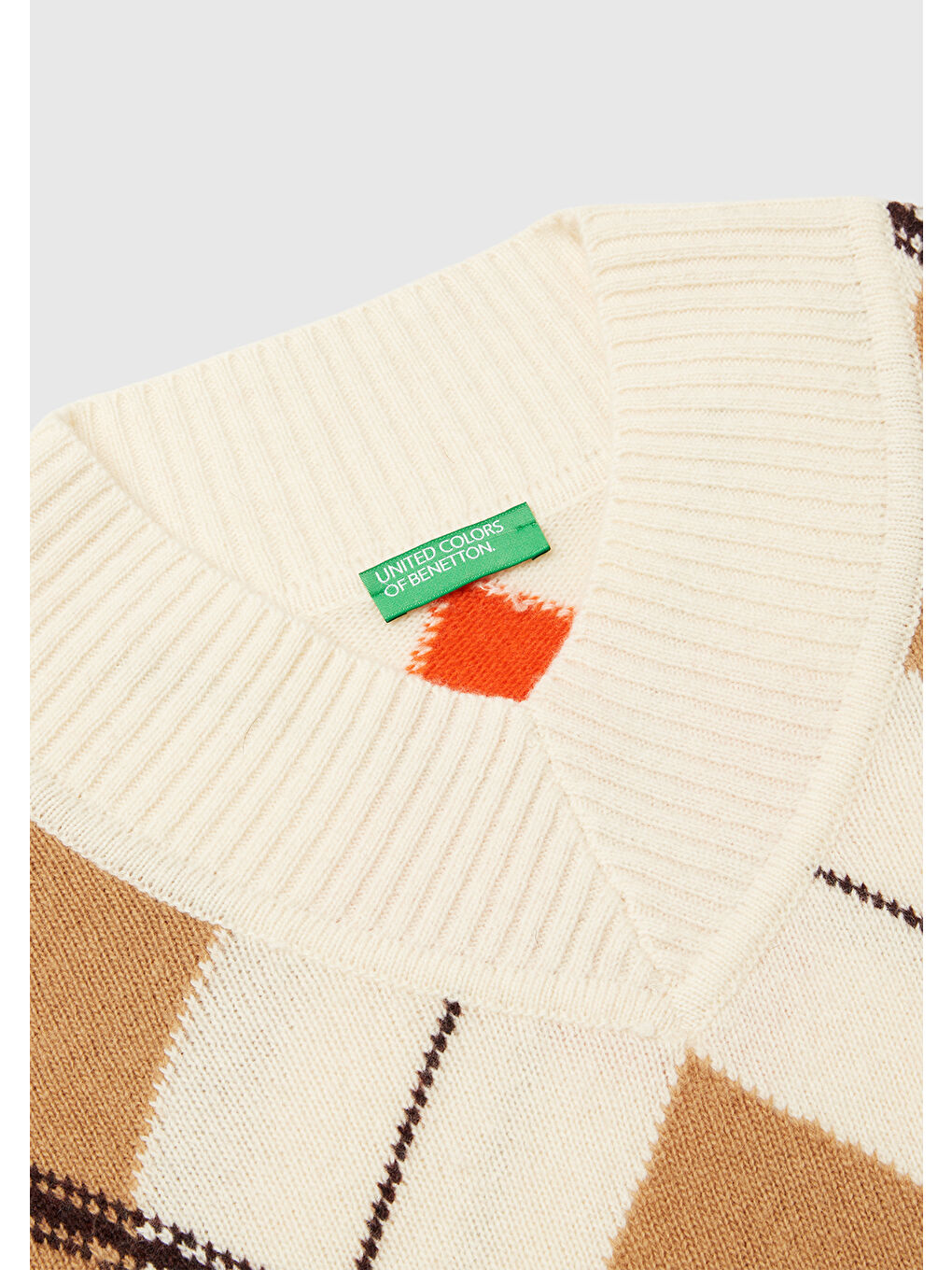 Kadın Bej Mix Yün Karışımlı Baklava Desenli Ribana Detaylı V Yaka Kazak-6