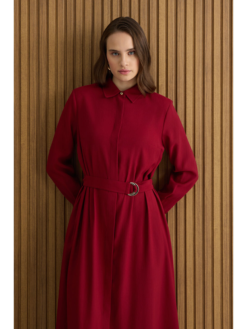 Bordo Metal Tokalı Modal Elbise-4