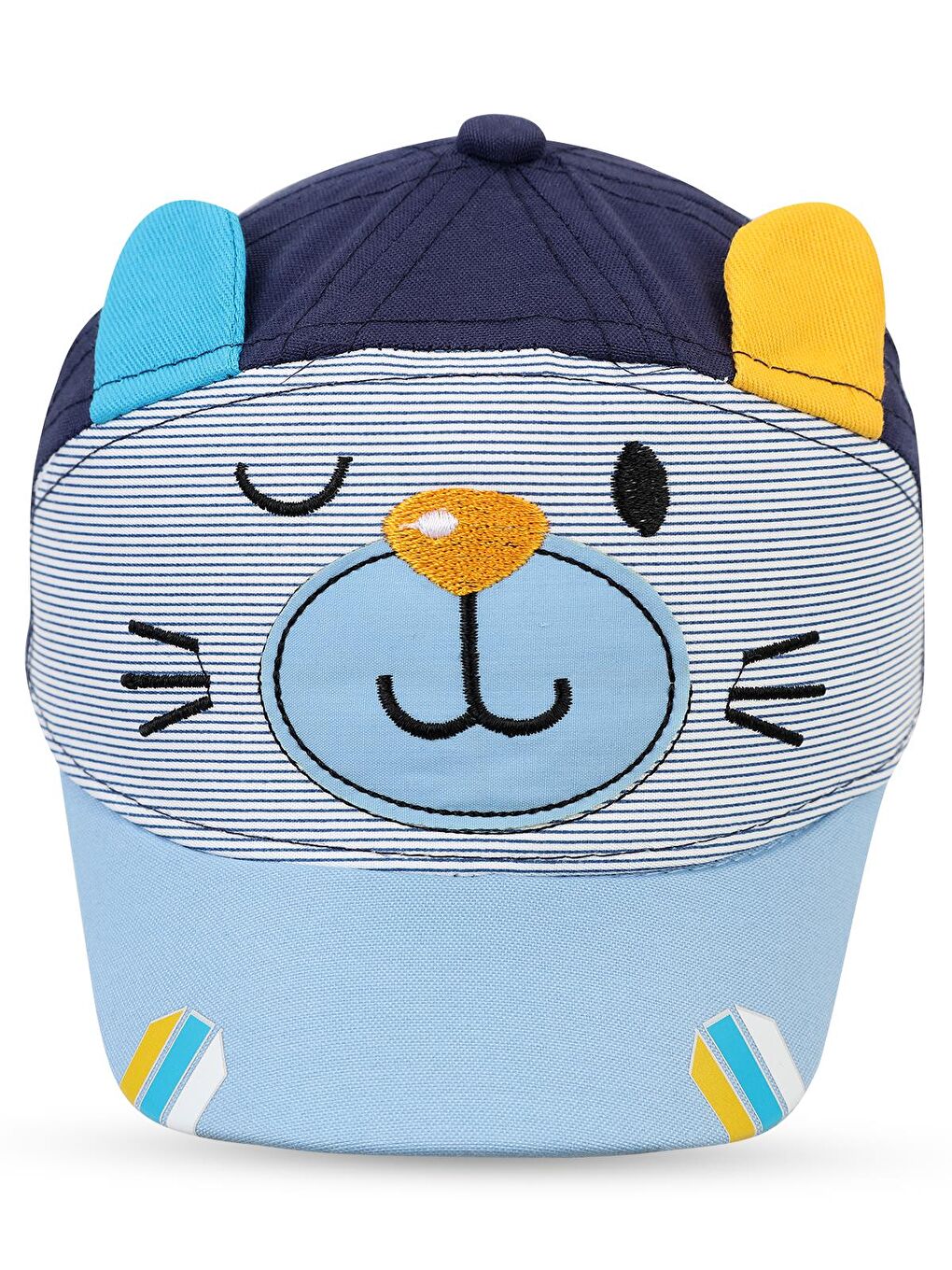 Baby 3D Kulaklı Yüz Desen 0-24 Ay Kep Şapka - Lacivert Standart-1