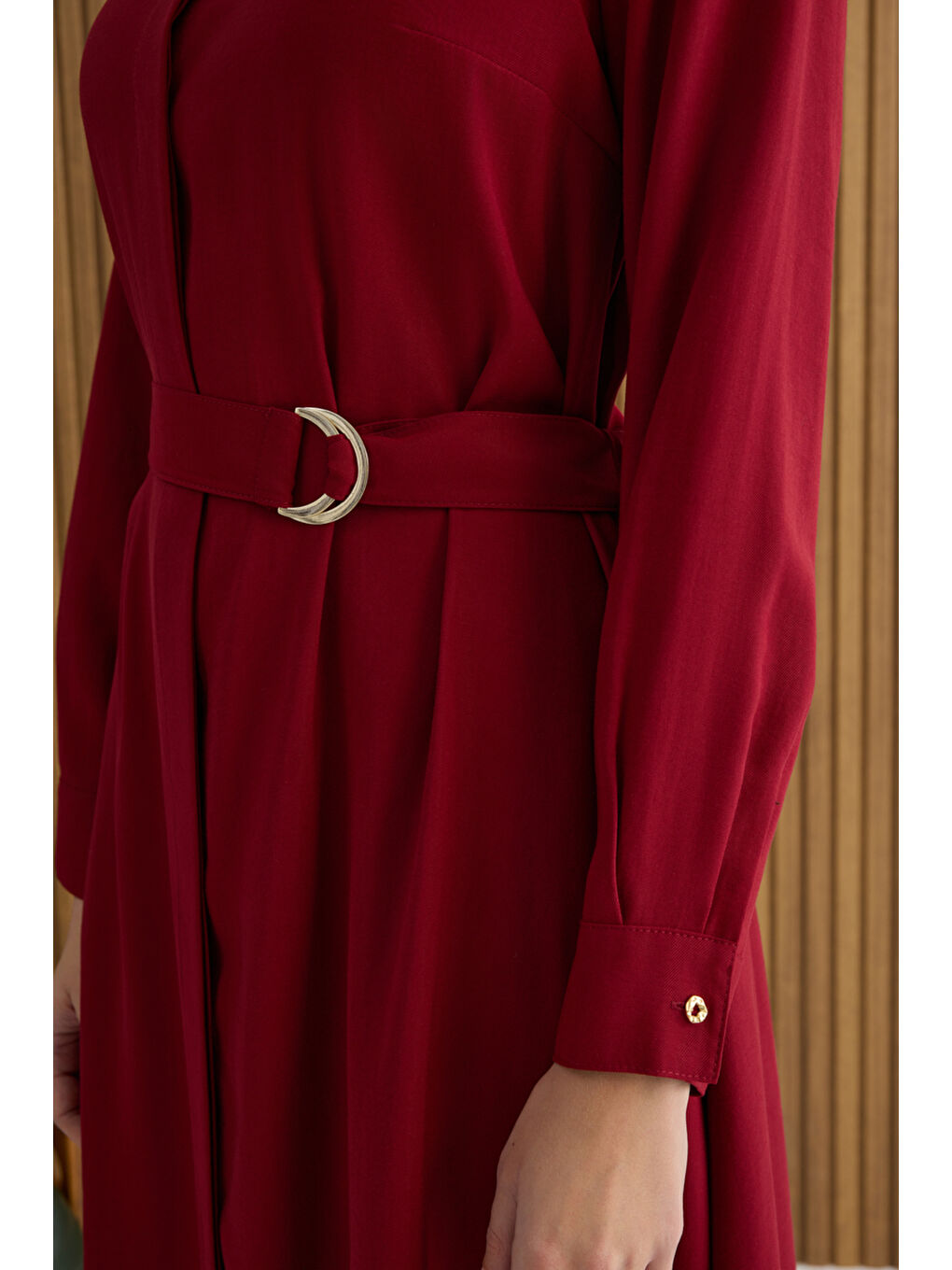 Bordo Metal Tokalı Modal Elbise-5