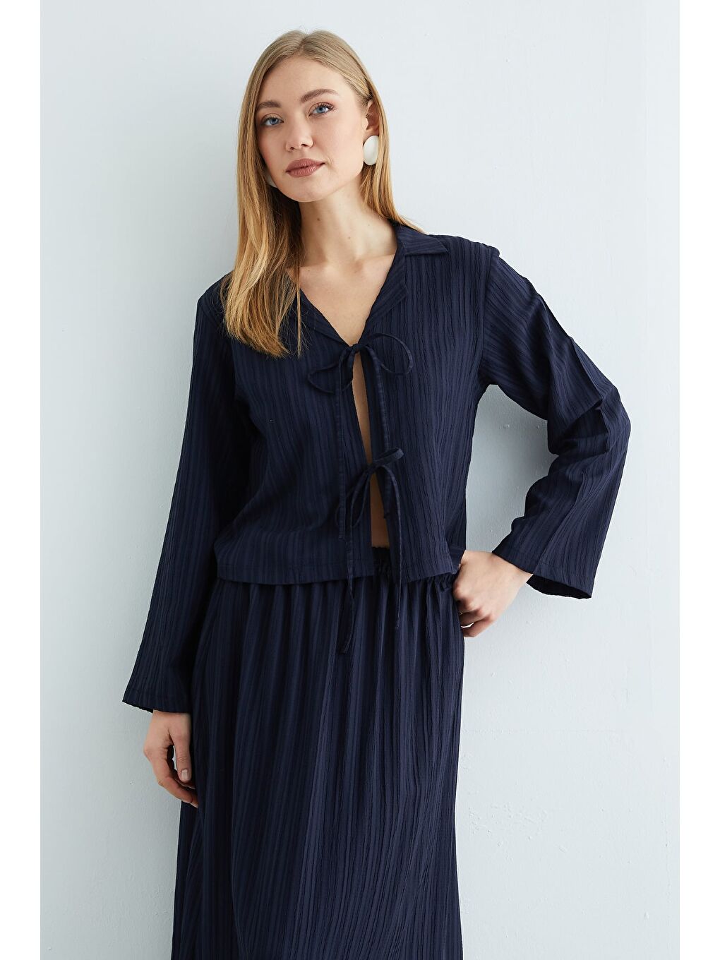 Lacivert Önü Bağlamalı Beli Lastikli Etekli 2 Li Takım-1