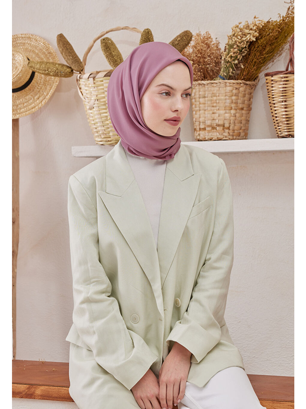 Lila Pamuk İpek Eşarp Nilüfer-4