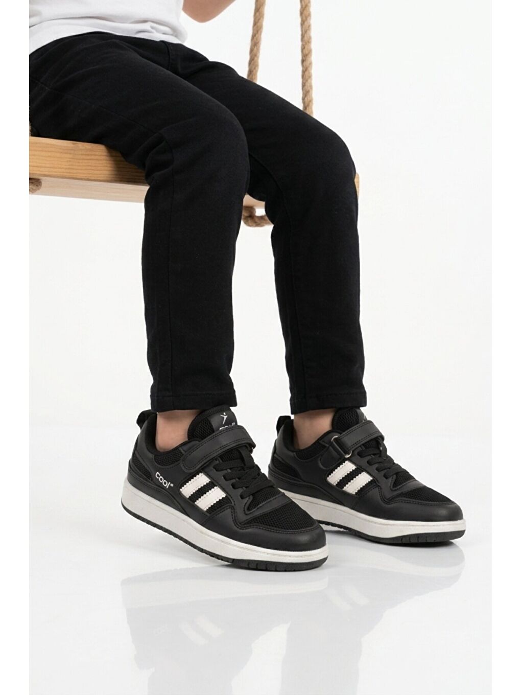 Siyah Fileli Hafif Cırtlı Unisex Çocuk Spor Ayakkabı Stella F-1