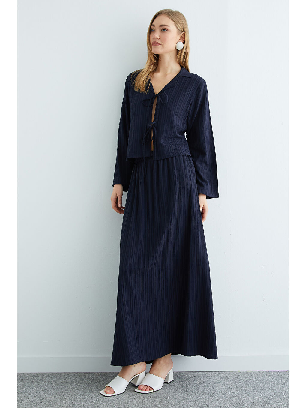 Lacivert Önü Bağlamalı Beli Lastikli Etekli 2 Li Takım-2