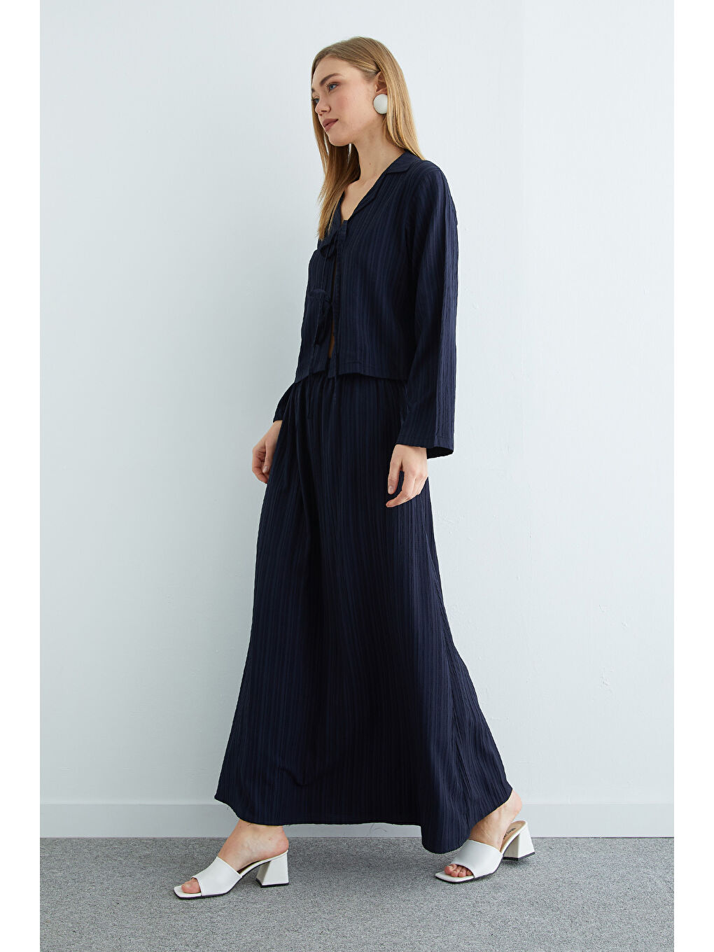 Lacivert Önü Bağlamalı Beli Lastikli Etekli 2 Li Takım-3