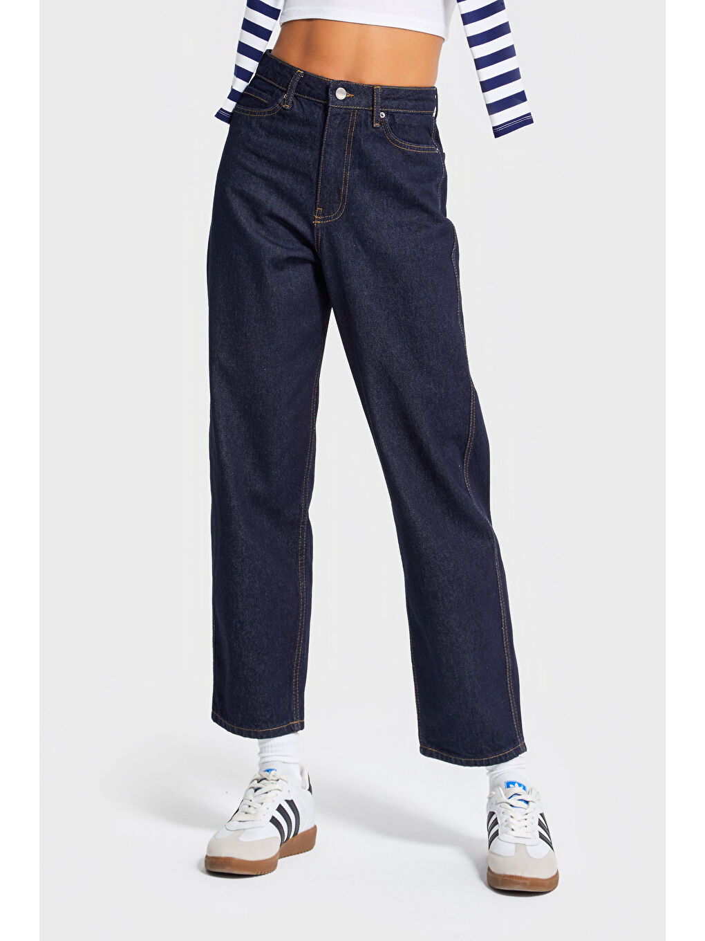 Kadın İndigo Renk 7w5-50 Relax Fit %100 Pamuk İç Boy 69cm %100 Pamuk Denim Jean