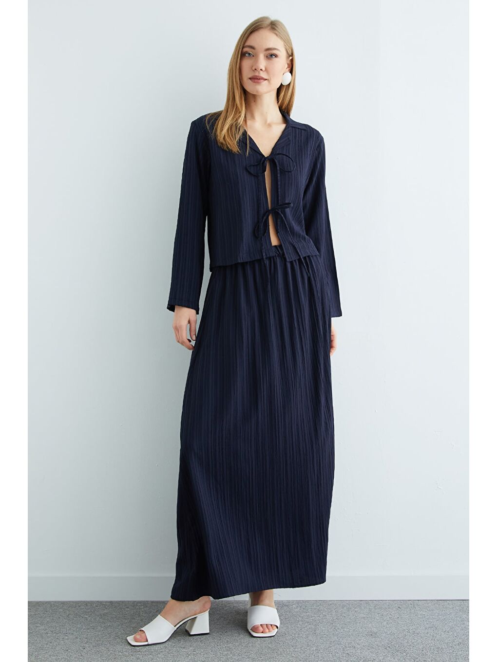 Lacivert Önü Bağlamalı Beli Lastikli Etekli 2 Li Takım-4