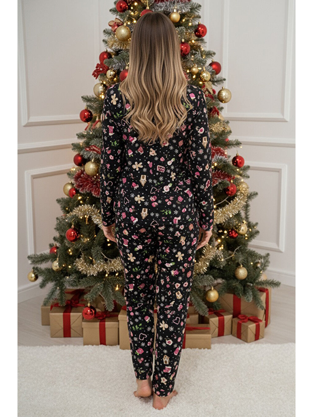 Baskılı Pijama Takımı Siyah - 28025-SIYAH-2