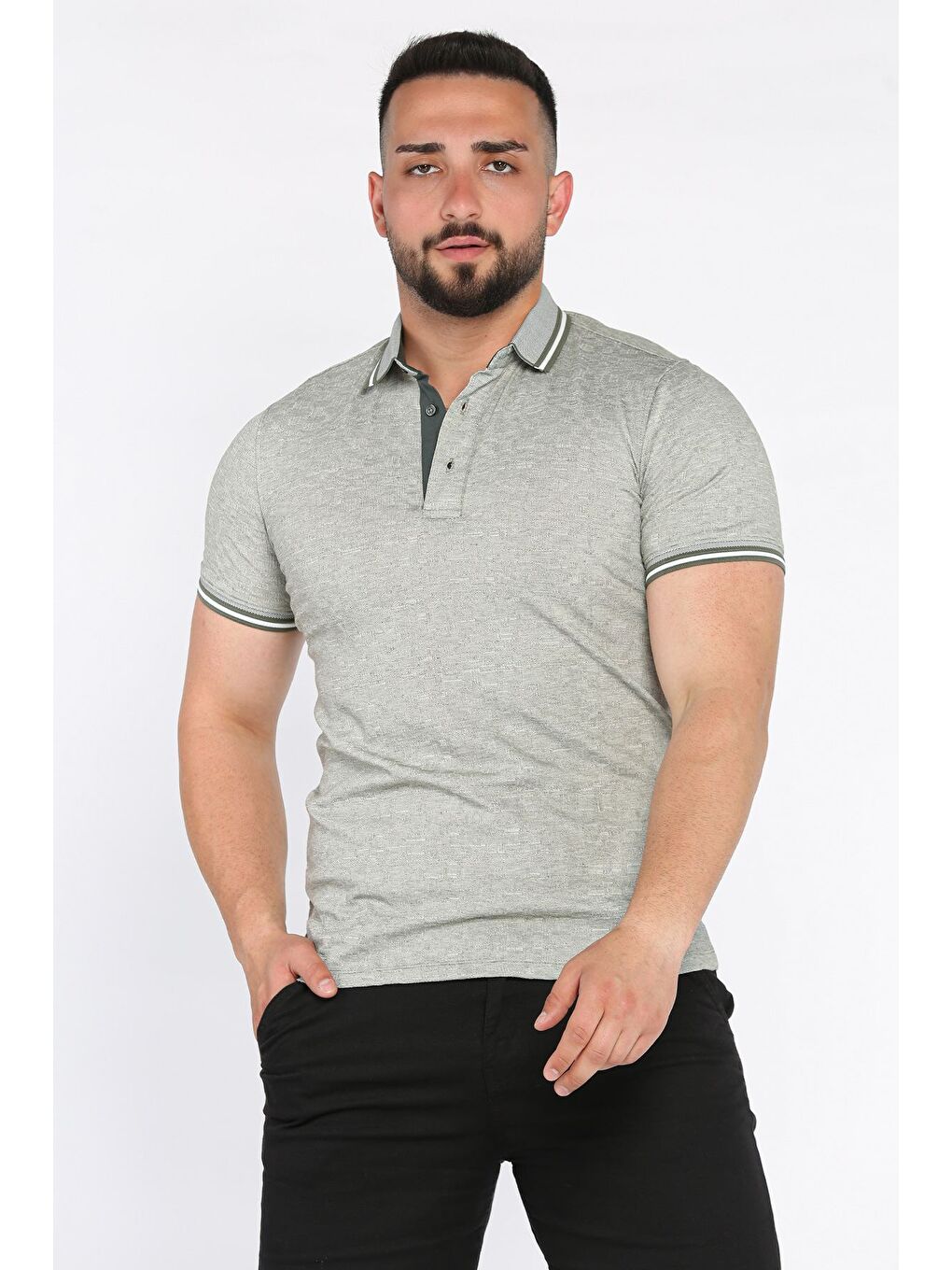 Haki Yarım Düğmeli Polo Yaka Erkek Tişört