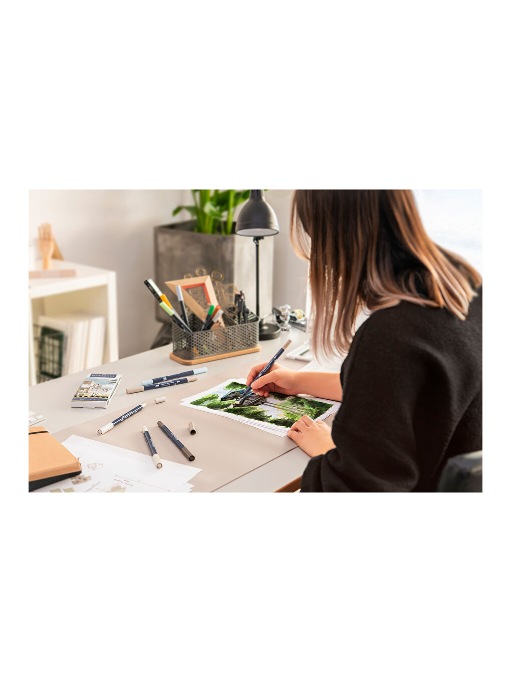 Goldfaber Sketch Marker Seti, Architect, Mimari Projeler İçin, Su Bazlı, Fırça ve Fineliner Uçlu-4