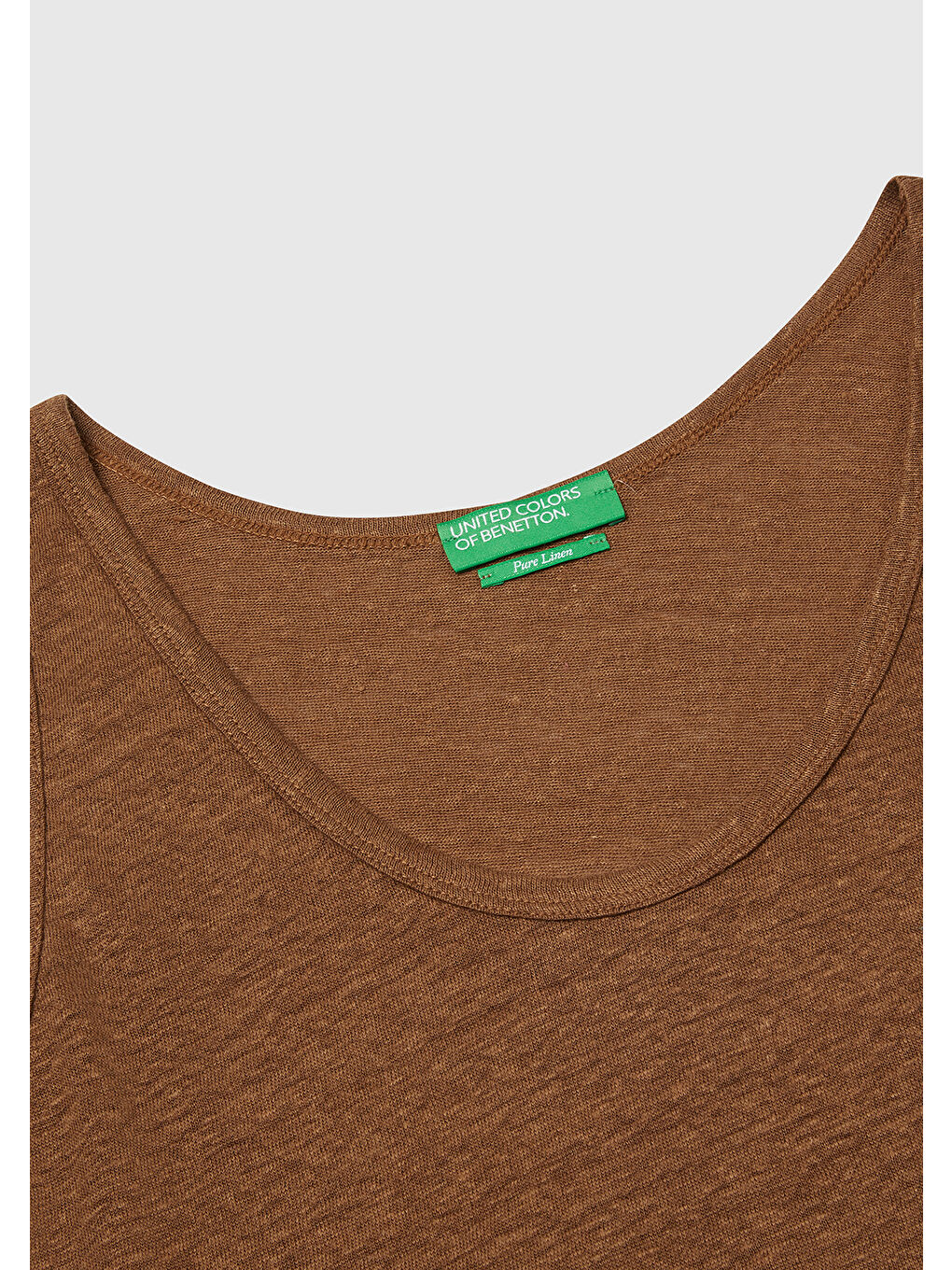 Kadın Kahverengi %100 Keten Yanları Yırtmaçlı Regular Fit Yuvarlak Yaka Atlet-4