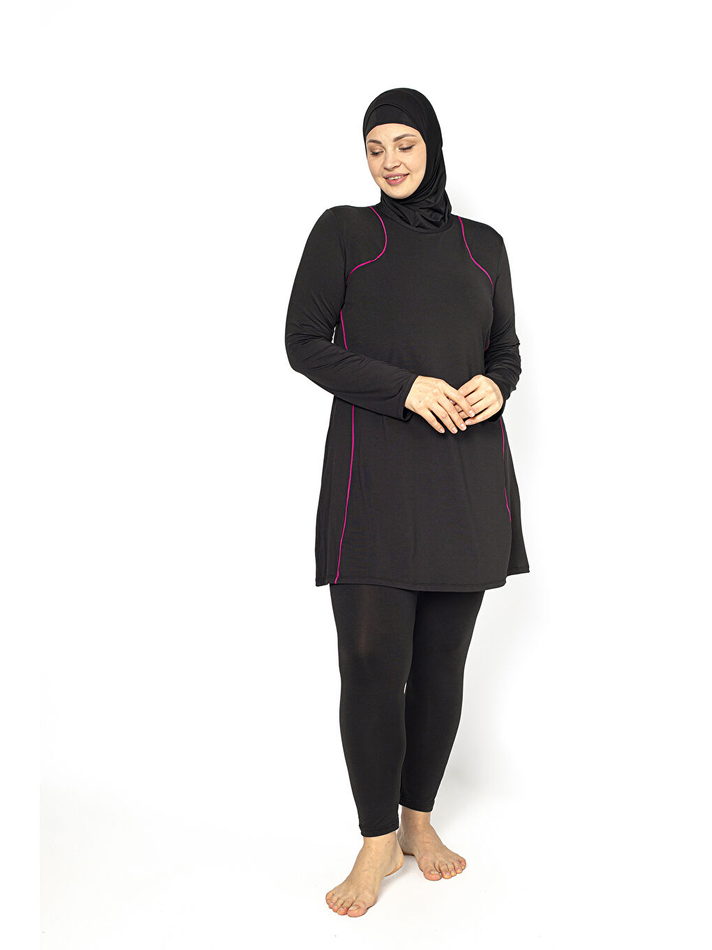 Siyah Biyeli Tam Kapalı Büyük Beden Tesettür Mayo 5406-1