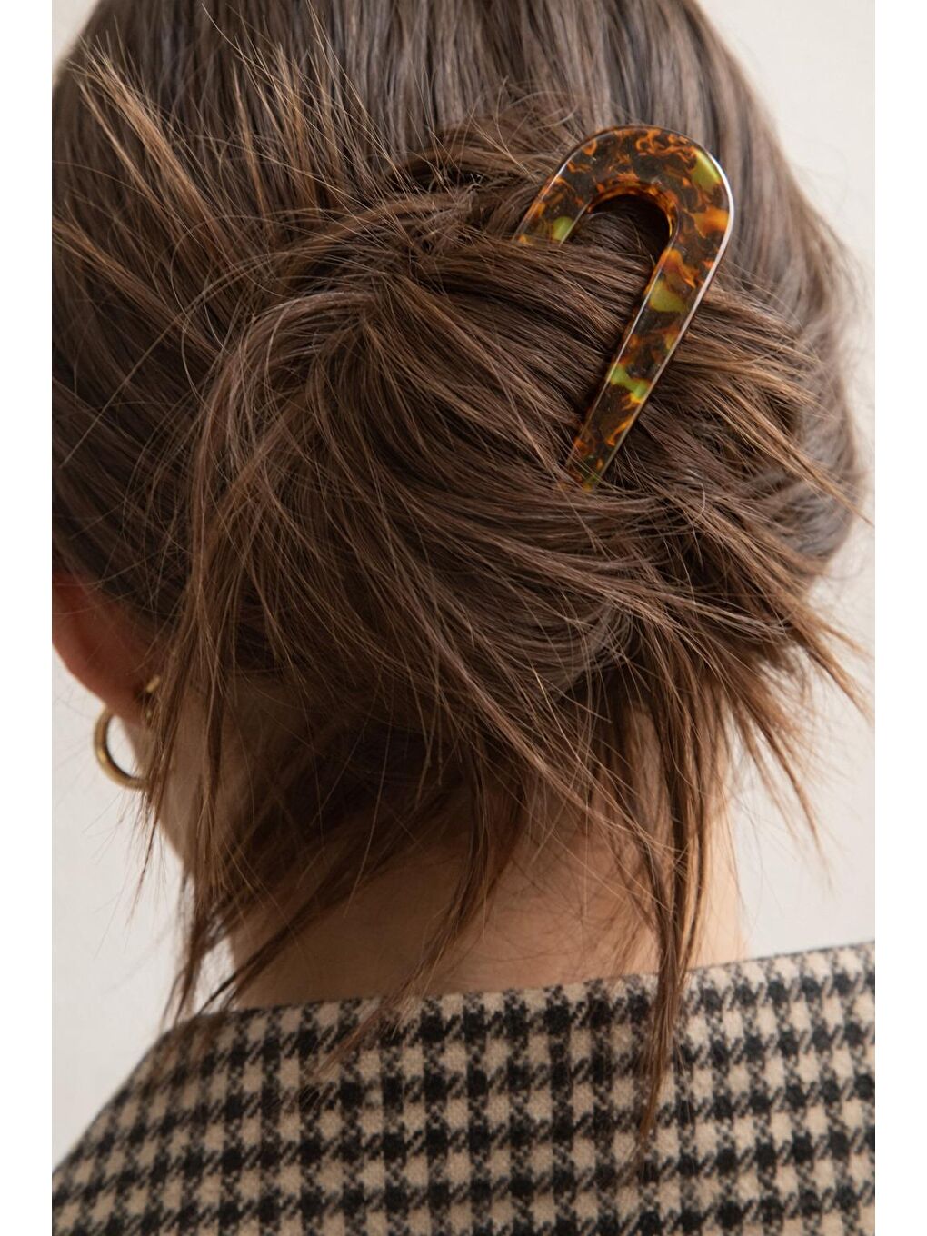 Kahverengi Asetat Lüks U Topuz Tokası-1