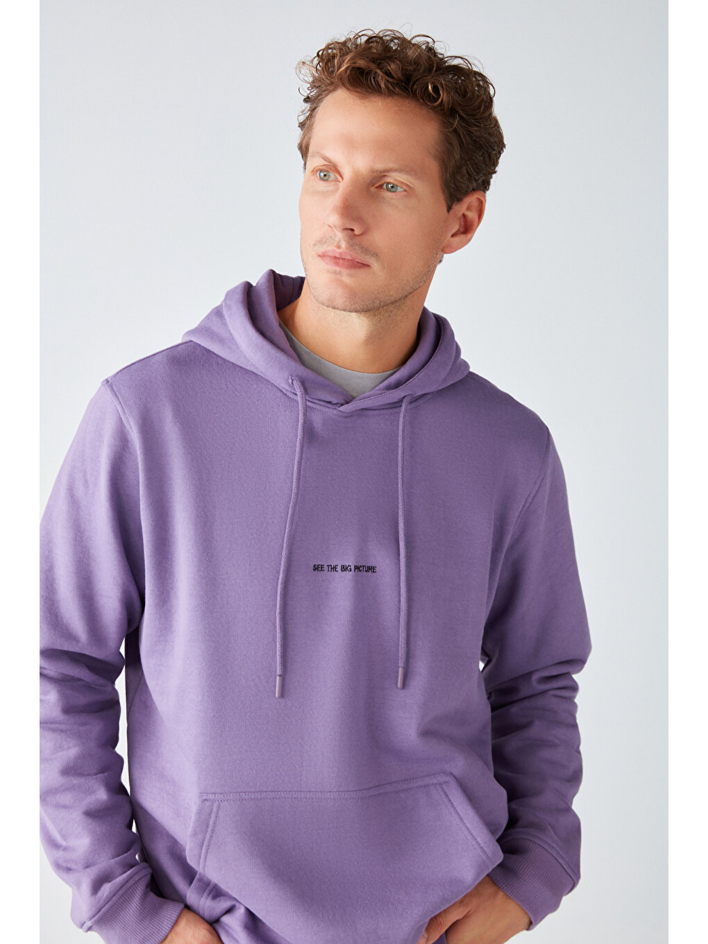 Epıc Erkek Organik Pamuklu Yumuşacık Nakış Detaylı Kapüşonlu Kordonlu Regular Mor Sweatshirt-4