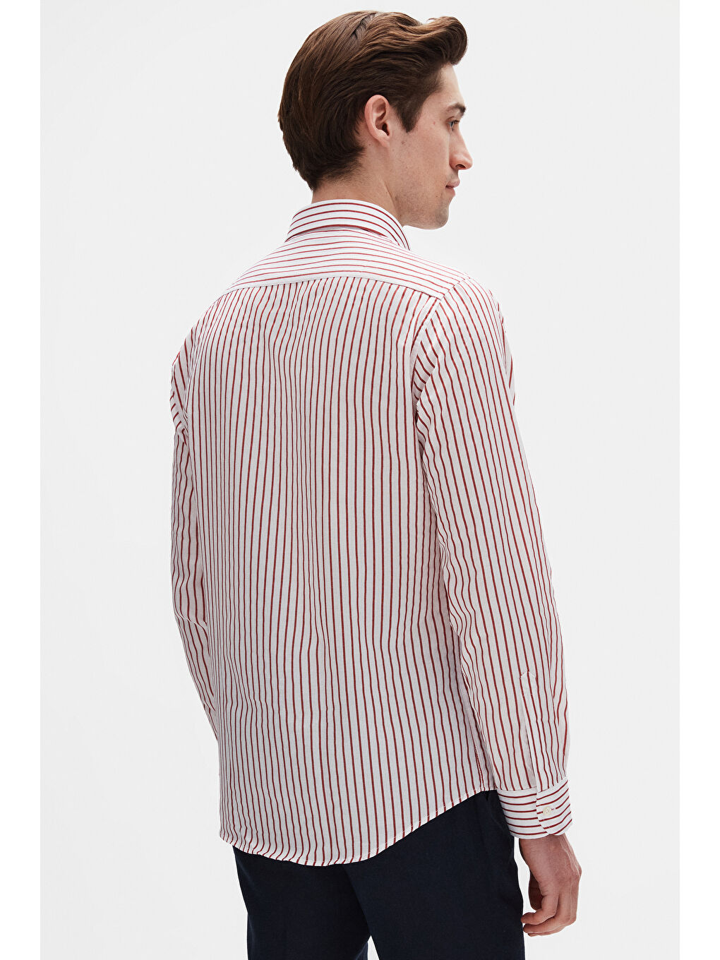 Slim Fit Kırmızı Çizgili Gömlek-2