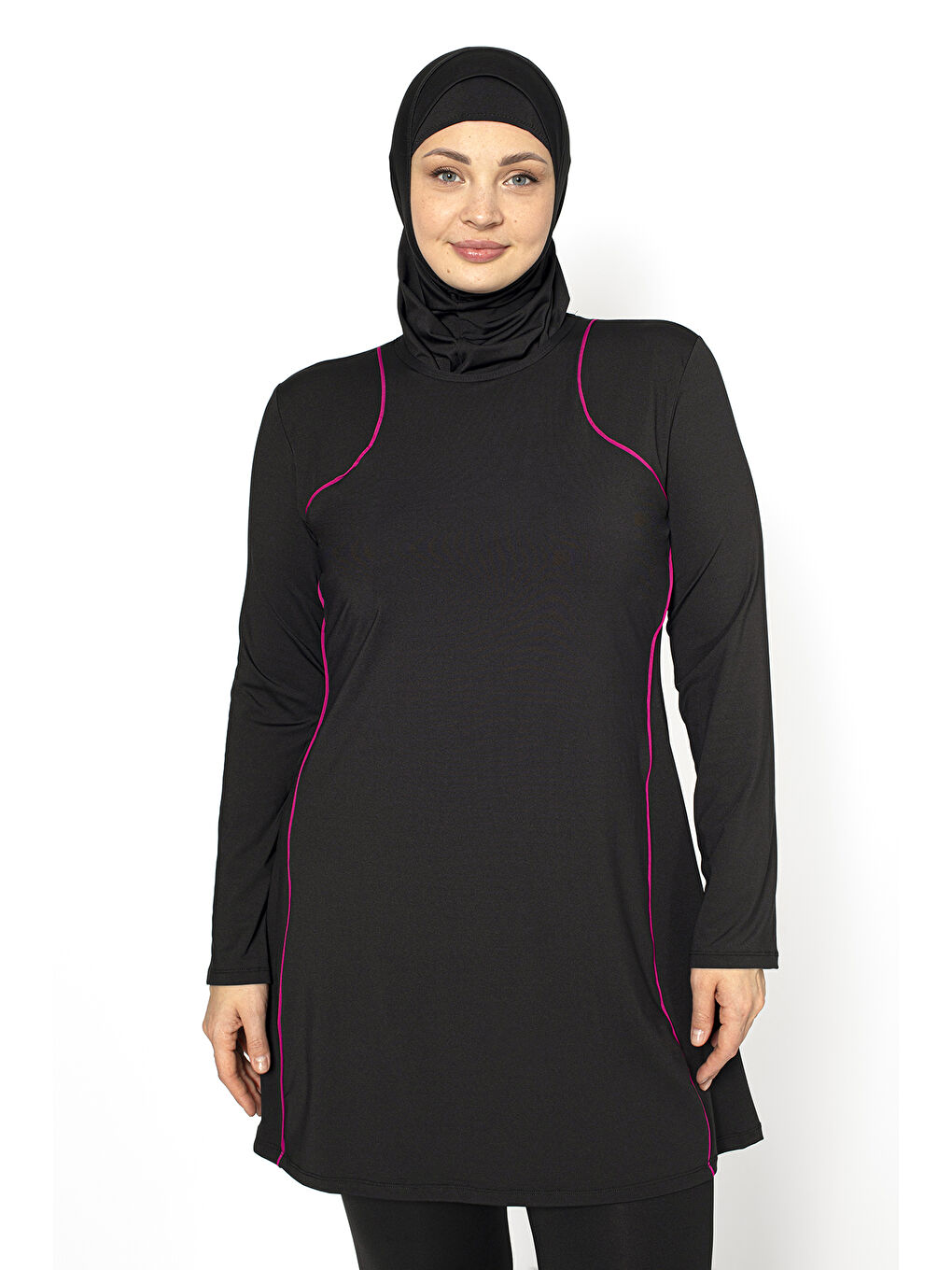 Siyah Biyeli Tam Kapalı Büyük Beden Tesettür Mayo 5406-2