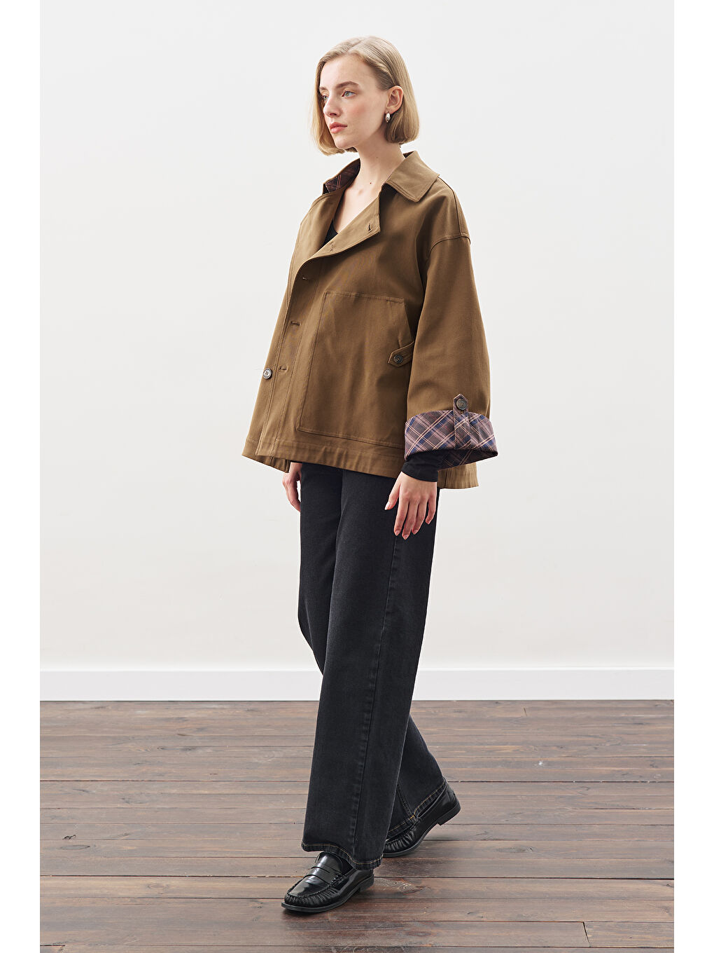 Greta Şal Detaylı Parka Ceket Haki-5