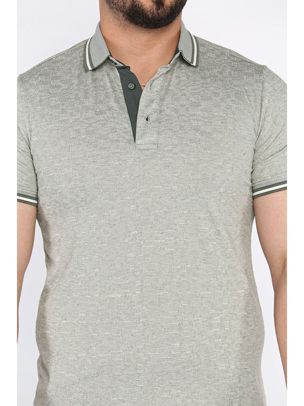 Haki Yarım Düğmeli Polo Yaka Erkek Tişört-3