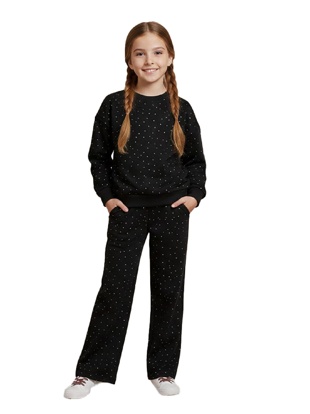 Siyah Kız Çocuk Taş Süslemeli 2 İplik Alt-Üst Takım 4-12 Yaş 12514-1