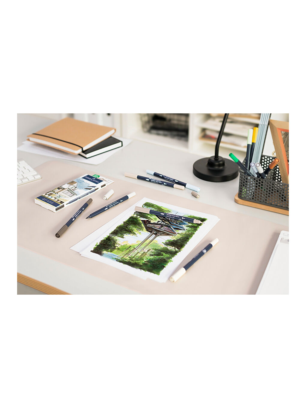 Goldfaber Sketch Marker Seti, Architect, Mimari Projeler İçin, Su Bazlı, Fırça ve Fineliner Uçlu-7