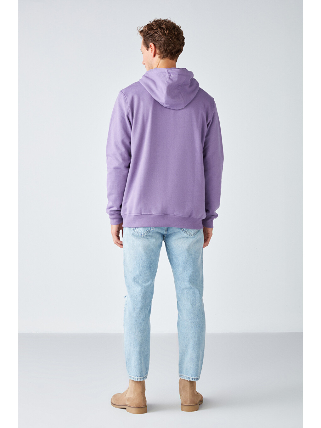 Epıc Erkek Organik Pamuklu Yumuşacık Nakış Detaylı Kapüşonlu Kordonlu Regular Mor Sweatshirt-5