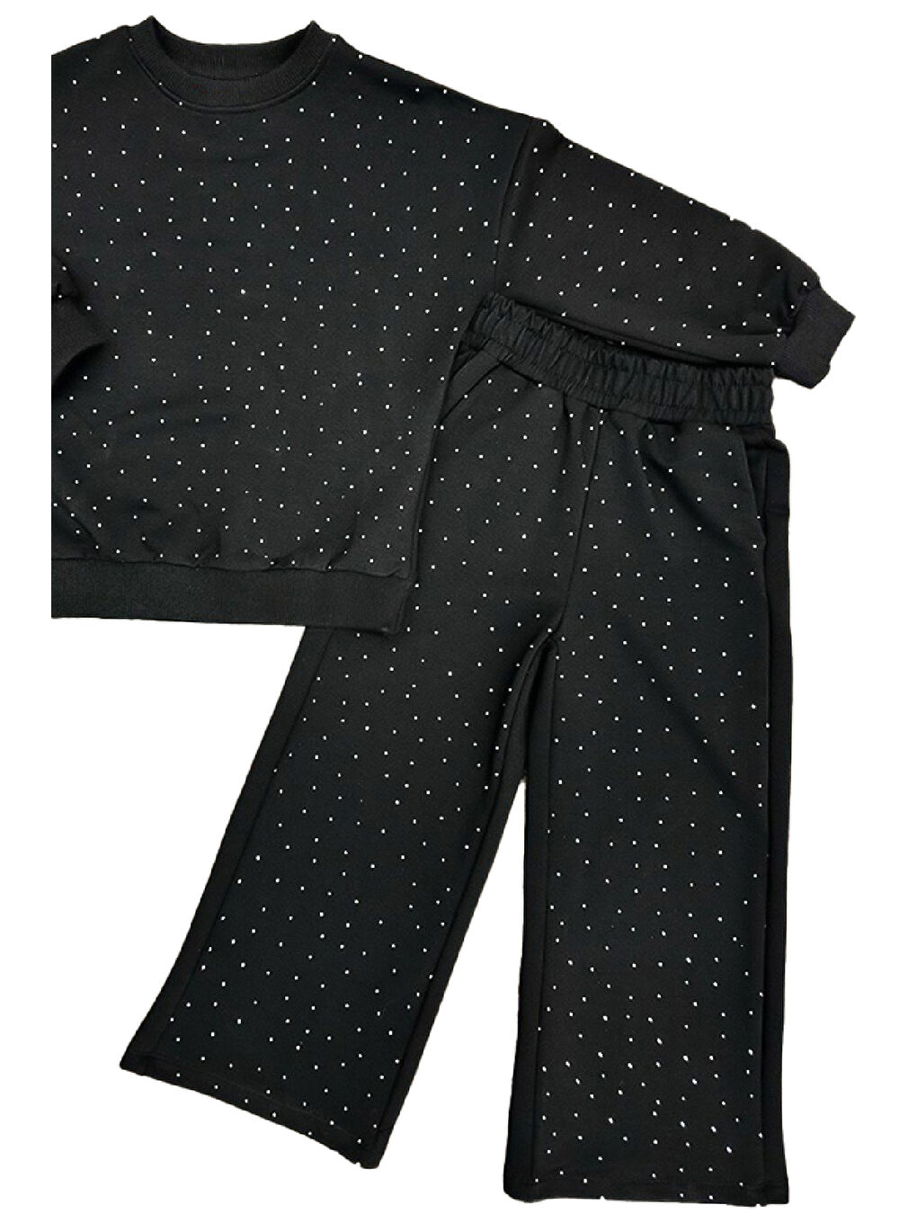 Siyah Kız Çocuk Taş Süslemeli 2 İplik Alt-Üst Takım 4-12 Yaş 12514-2