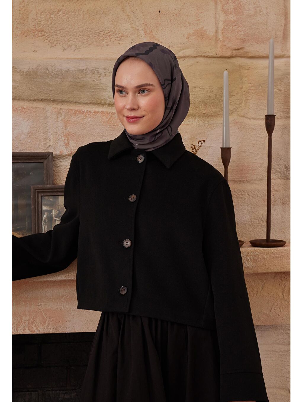 Aura Desen Pamuk İpek Eşarp Koyu Mürdüm-1