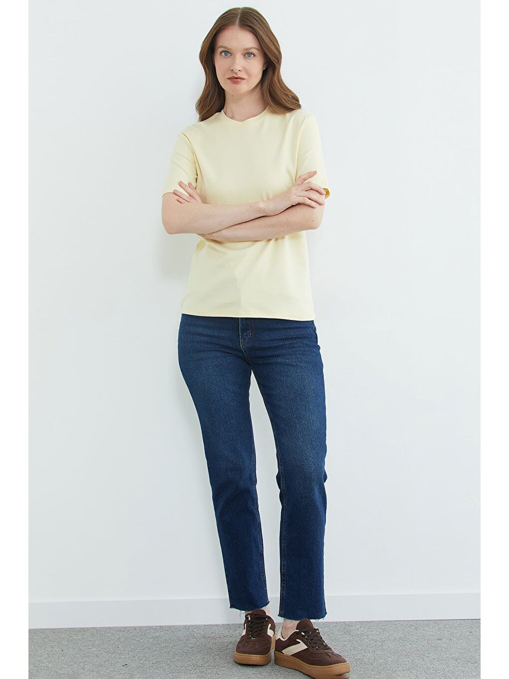 Sarı Basic Bisiklet Yaka Salaş Tişört-2