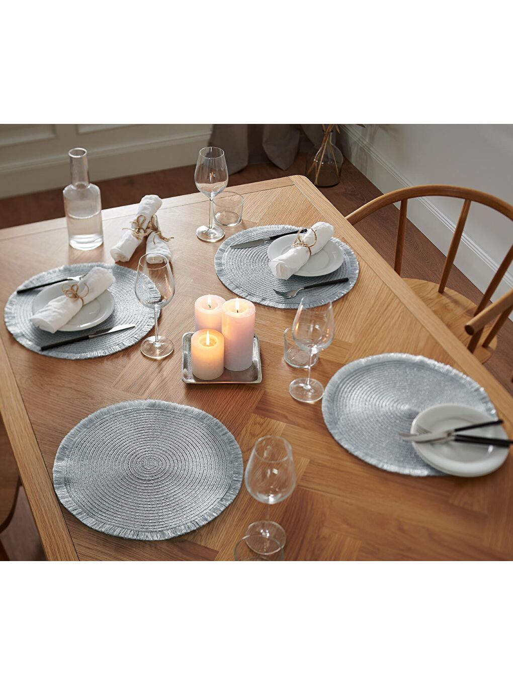 Renksiz Amerikan Servis, Ger. Dön. Pol. Yuvarlak, Gümüş, 4 Adet