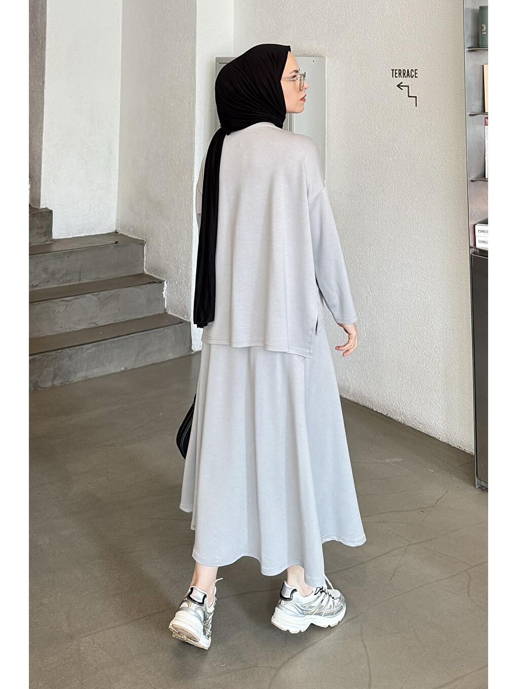 Kristal Kloş Etekli Tesettür Gri-2