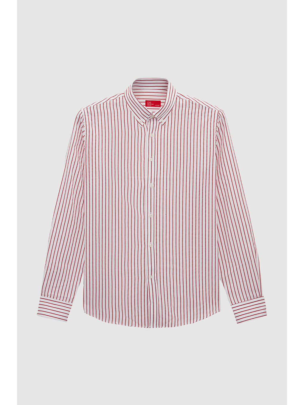 Slim Fit Kırmızı Çizgili Gömlek-4