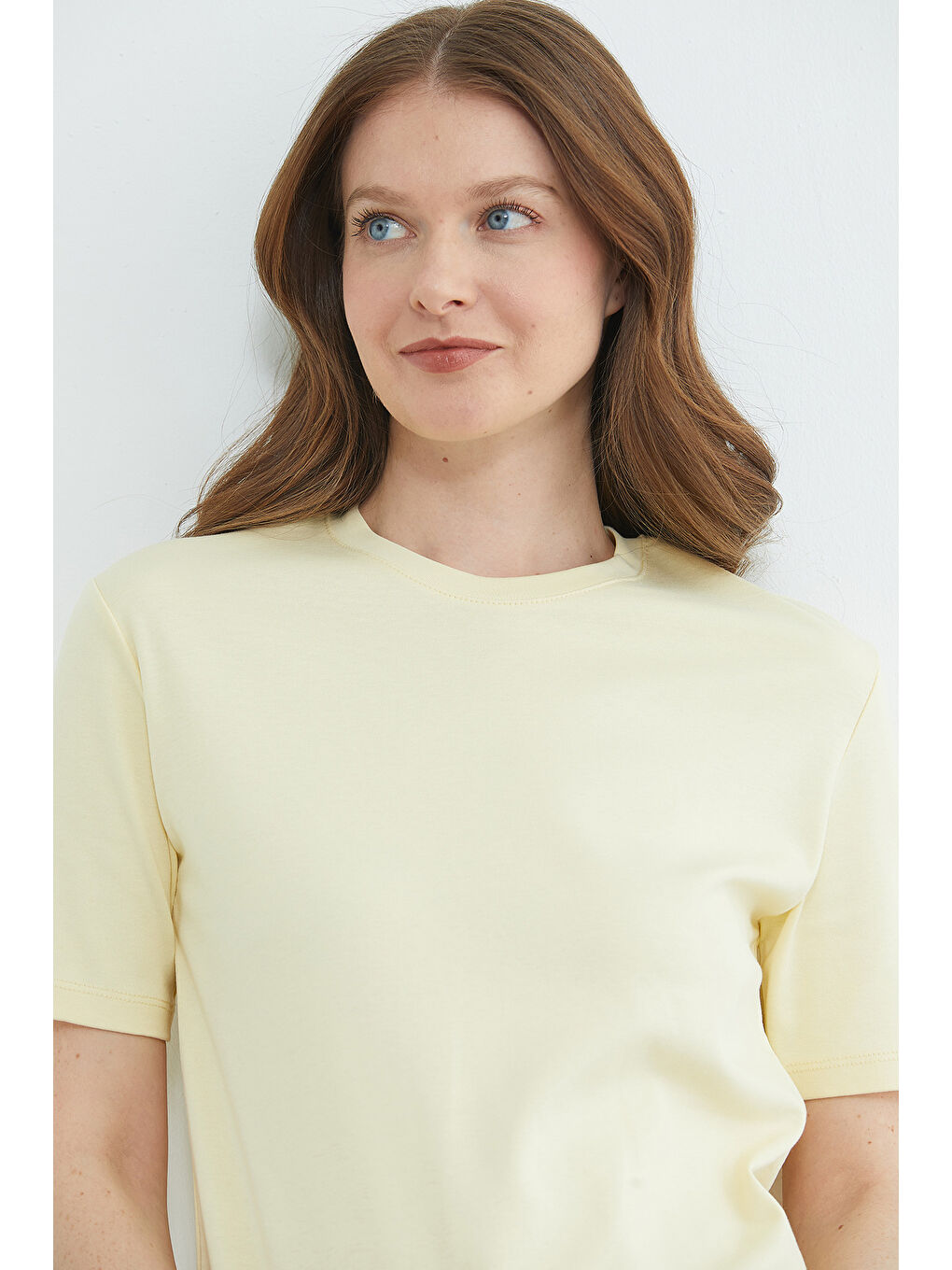 Sarı Basic Bisiklet Yaka Salaş Tişört-3