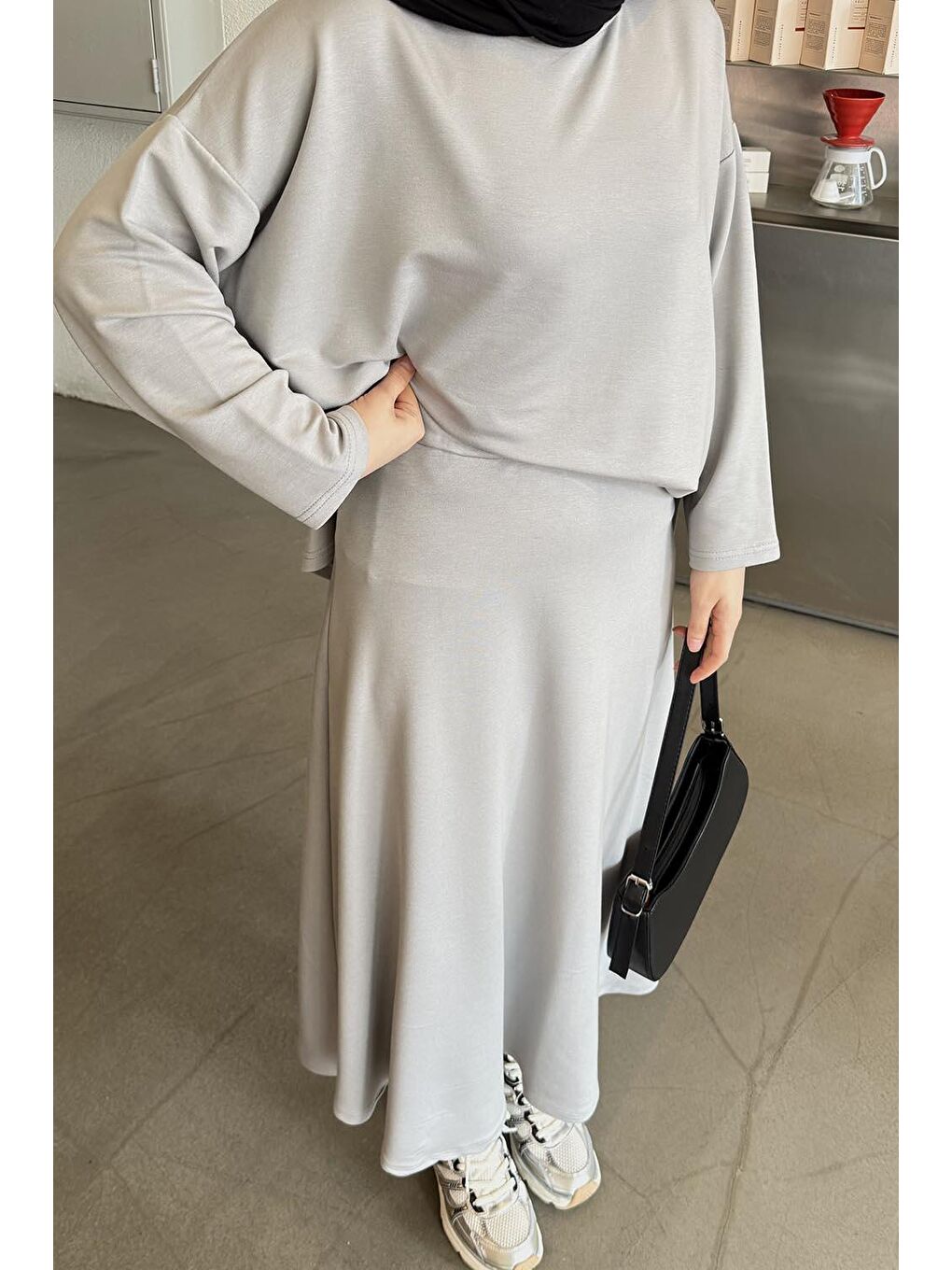 Kristal Kloş Etekli Tesettür Gri-3