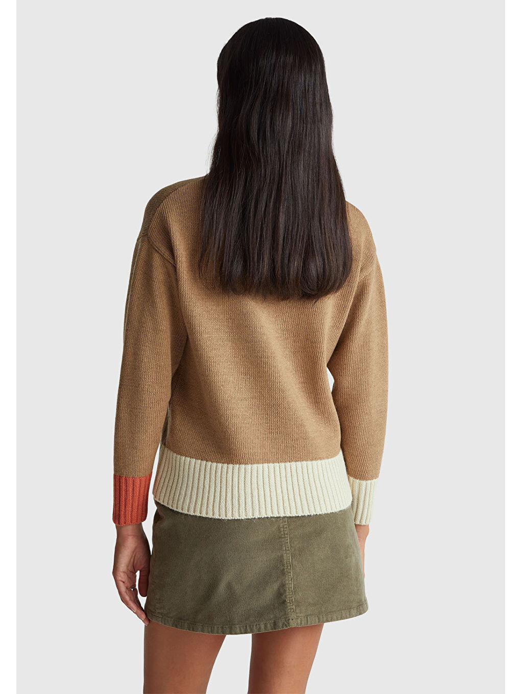 Kadın Açık Kahverengi Akrilik ve Yün Karışımlı Çok Renkli Balıkçı Yaka Kazak-2