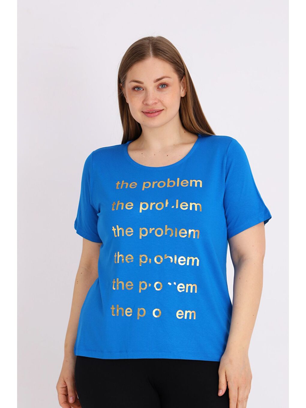 Mavi Kadın Büyük Beden Kısa Kollu Baskılı T-shirt-2