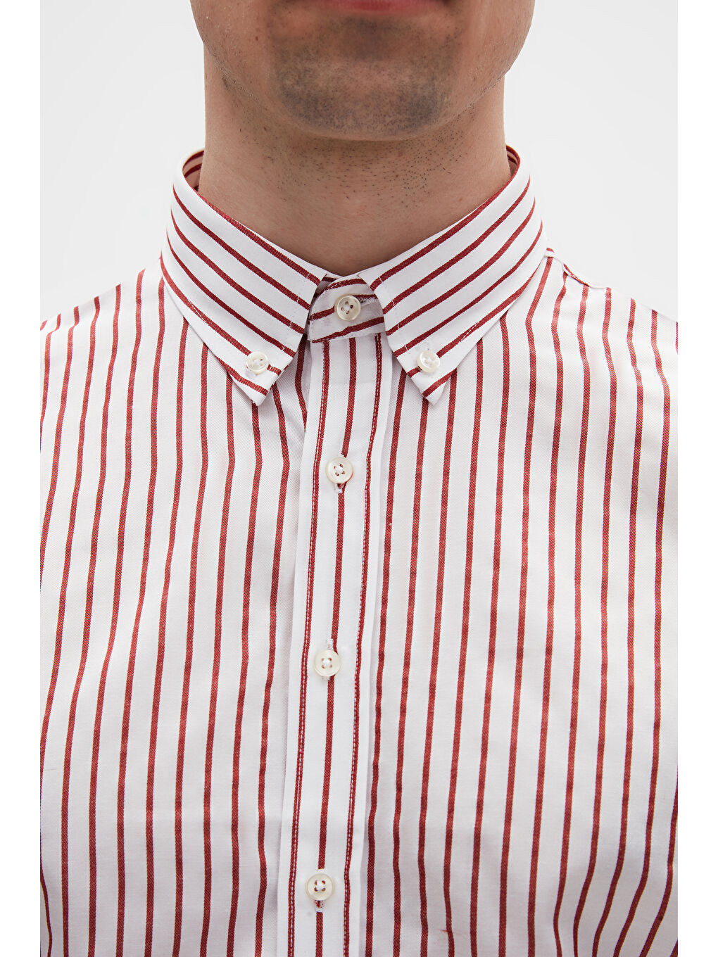 Slim Fit Kırmızı Çizgili Gömlek-5
