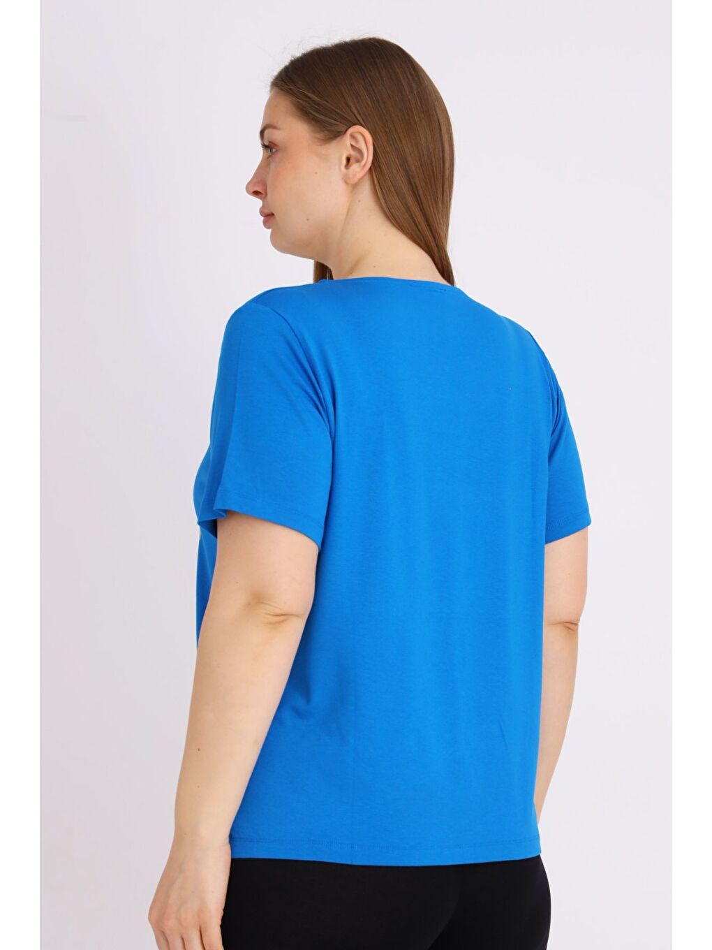 Mavi Kadın Büyük Beden Kısa Kollu Baskılı T-shirt-3