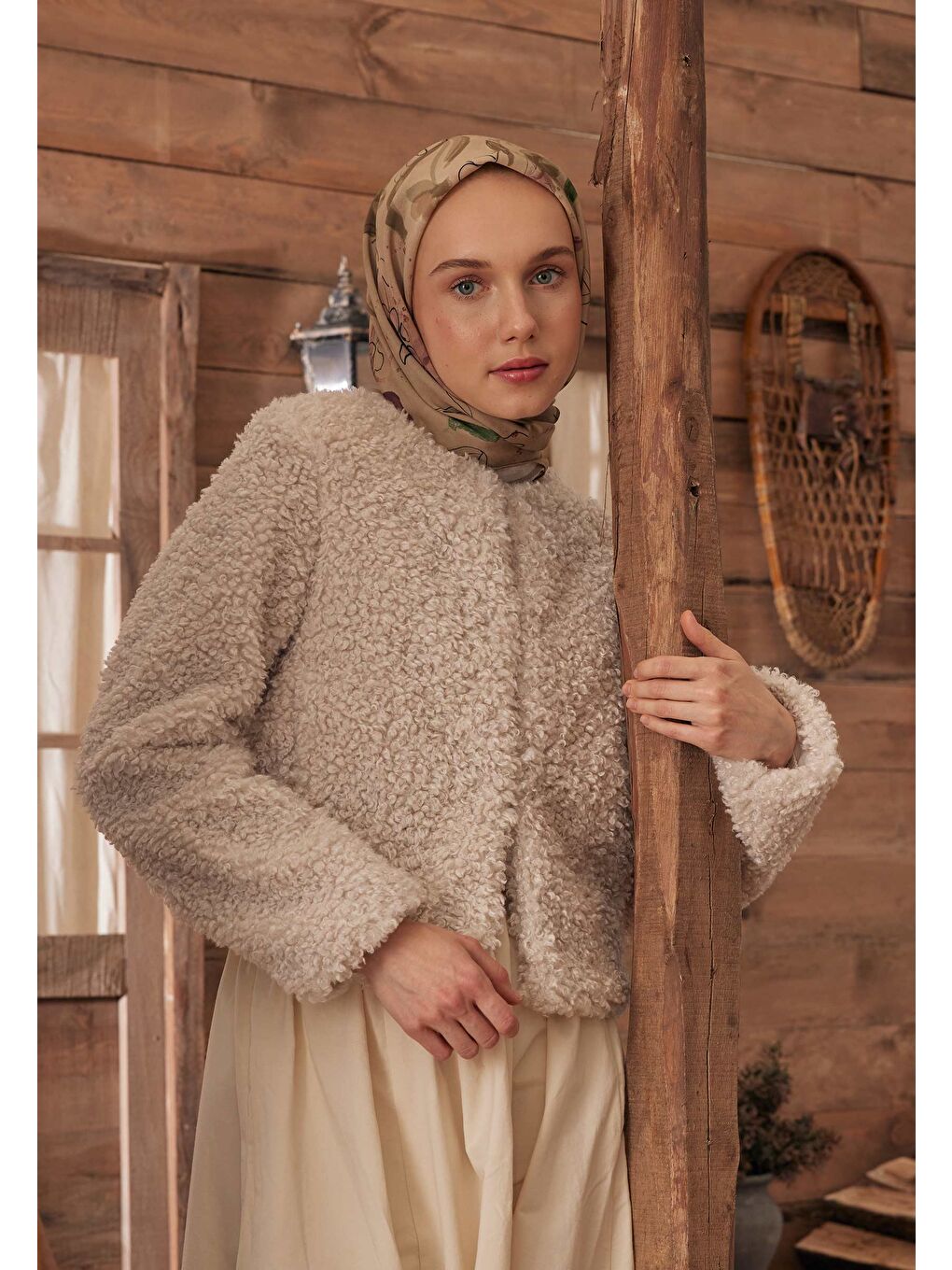 Kahverengi Hera Desen Pamuk İpek Eşarp Toprak