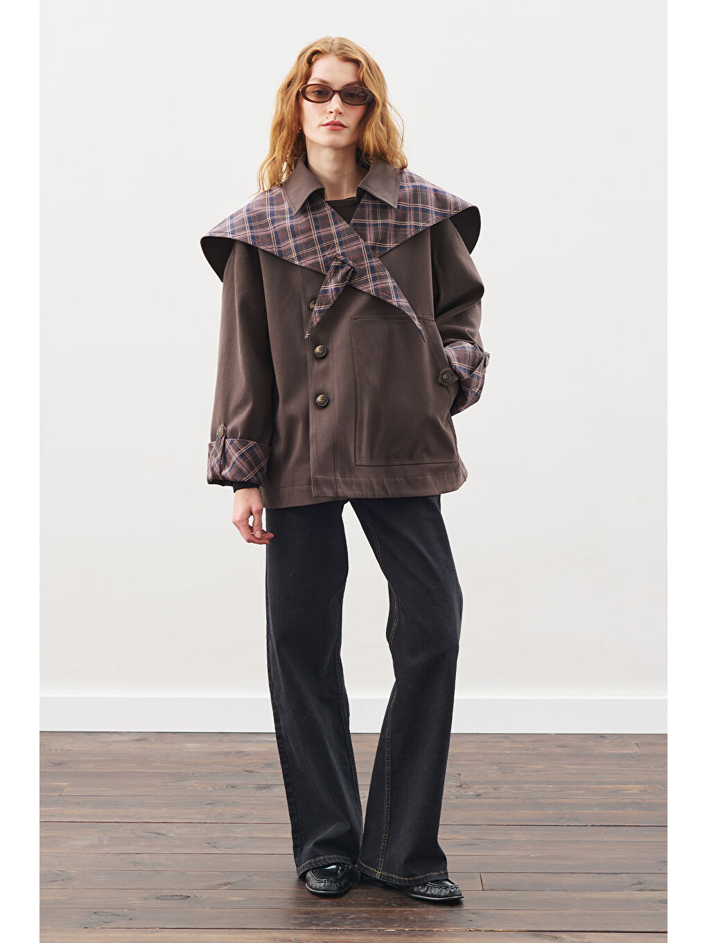 Greta Şal Detaylı Parka Ceket Kahverengi-4