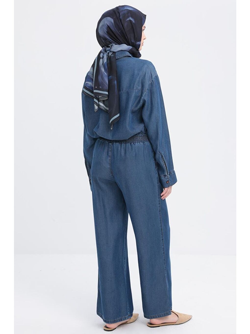 Koyu Mavi-Beli Lastikli Denim Pantolon-3