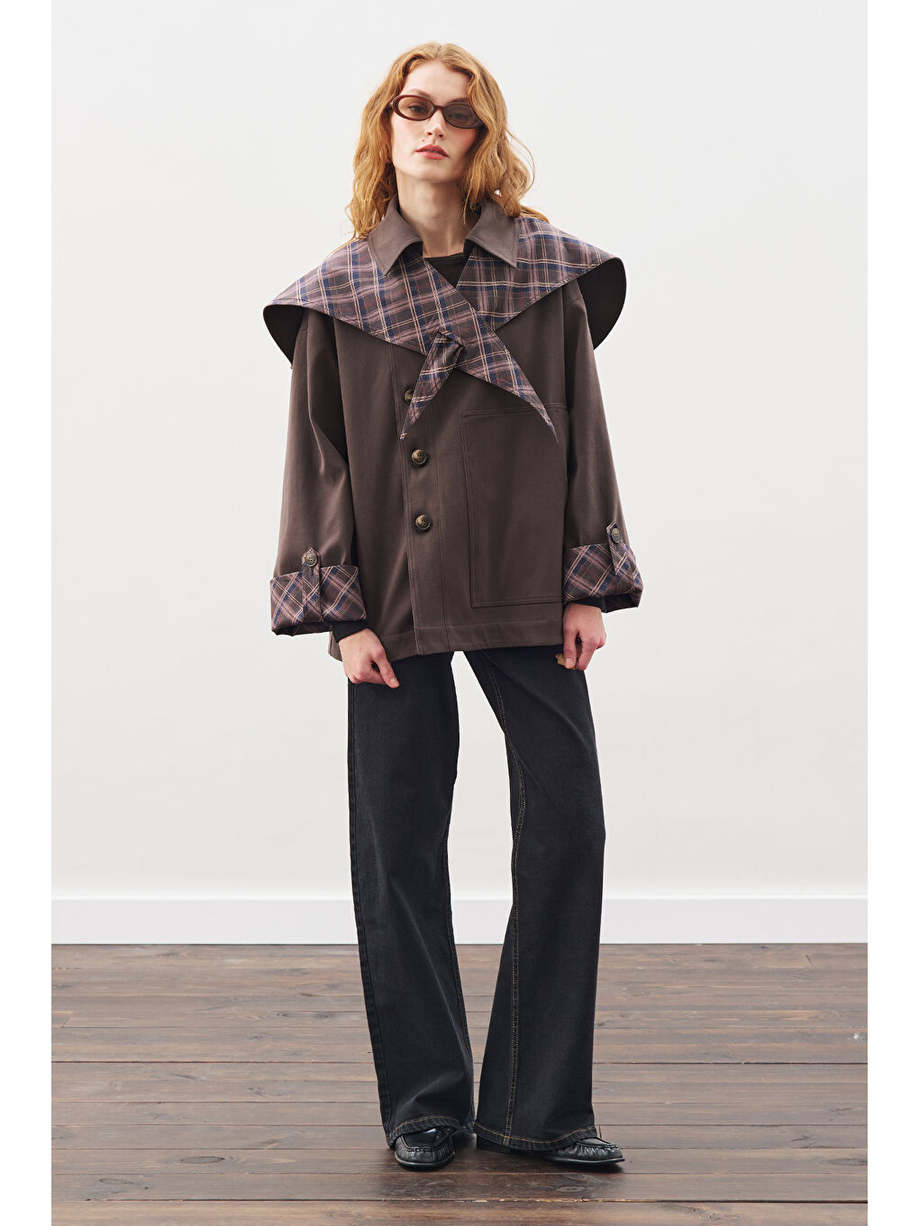 Greta Şal Detaylı Parka Ceket Kahverengi-5