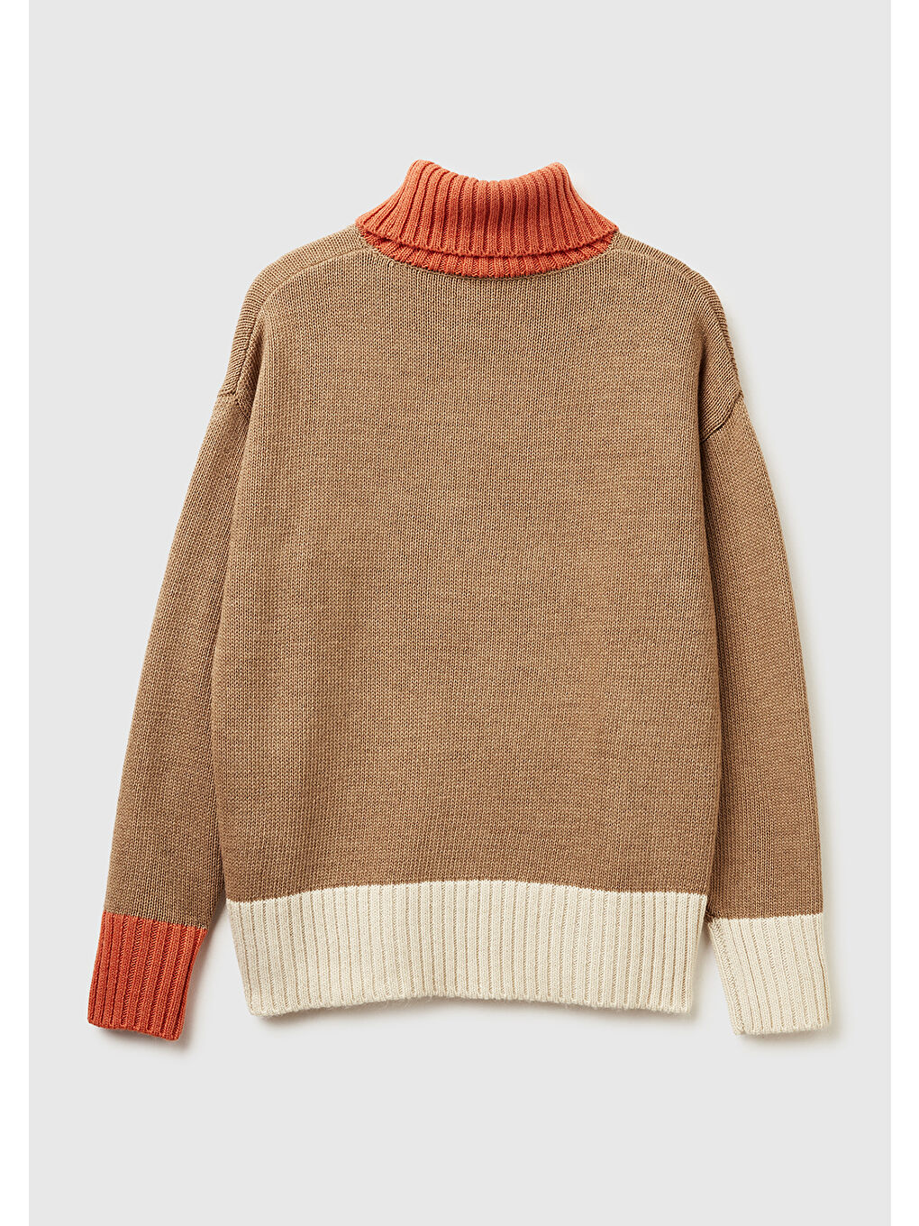 Kadın Açık Kahverengi Akrilik ve Yün Karışımlı Çok Renkli Balıkçı Yaka Kazak-3