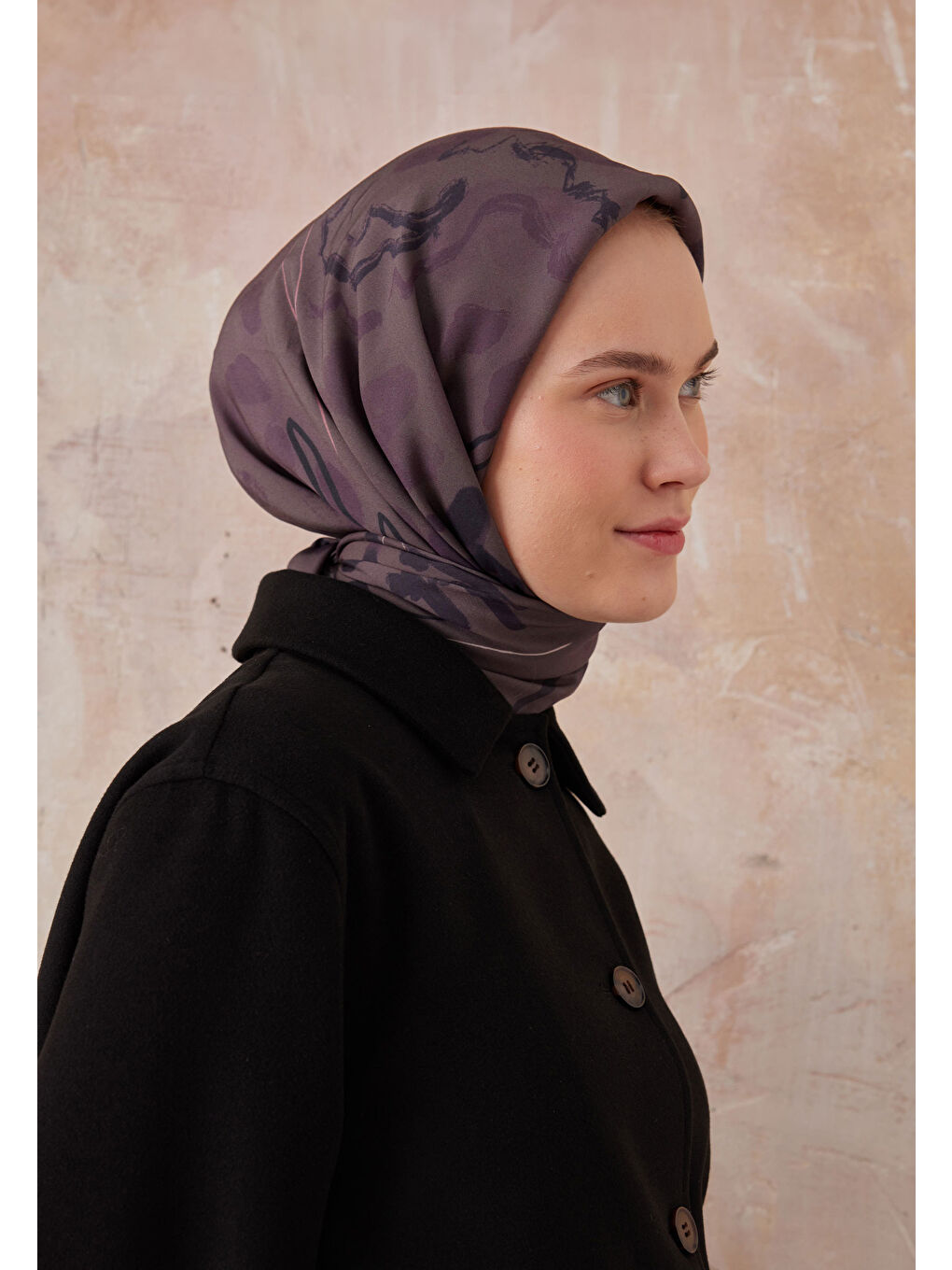 Aura Desen Pamuk İpek Eşarp Koyu Mürdüm-3