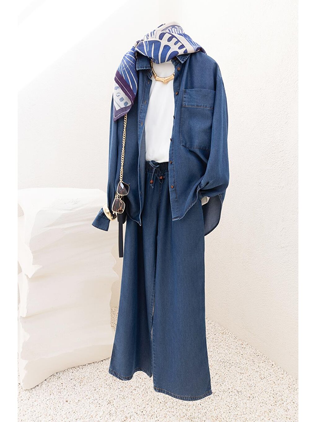 Koyu Mavi-Beli Lastikli Denim Pantolon-5