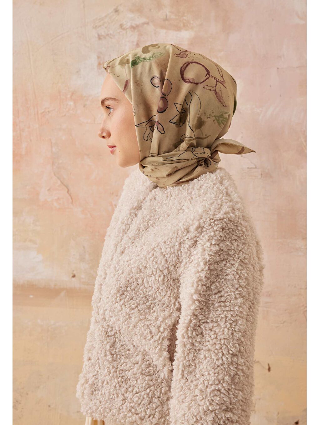 Kahverengi Hera Desen Pamuk İpek Eşarp Toprak-1